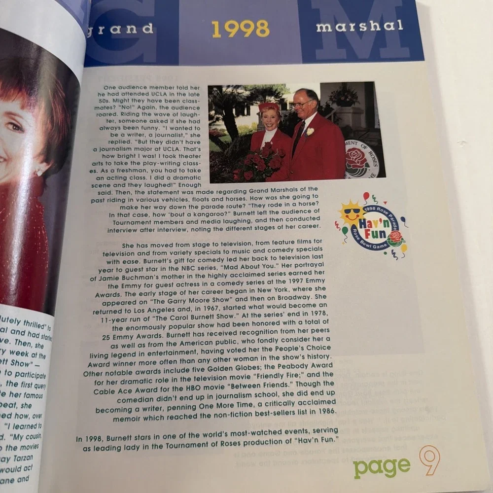 109th Tournament Of Roses Parade Official 1998 Program Carol Burnett